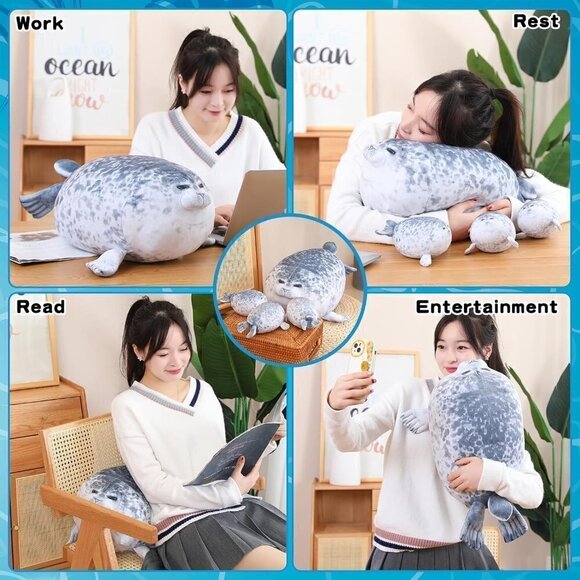 Chubby Seal Pillow Plush with 4 Baby Seal Plushies in her Tummy Stuffed Toy - Picture 5 of 6